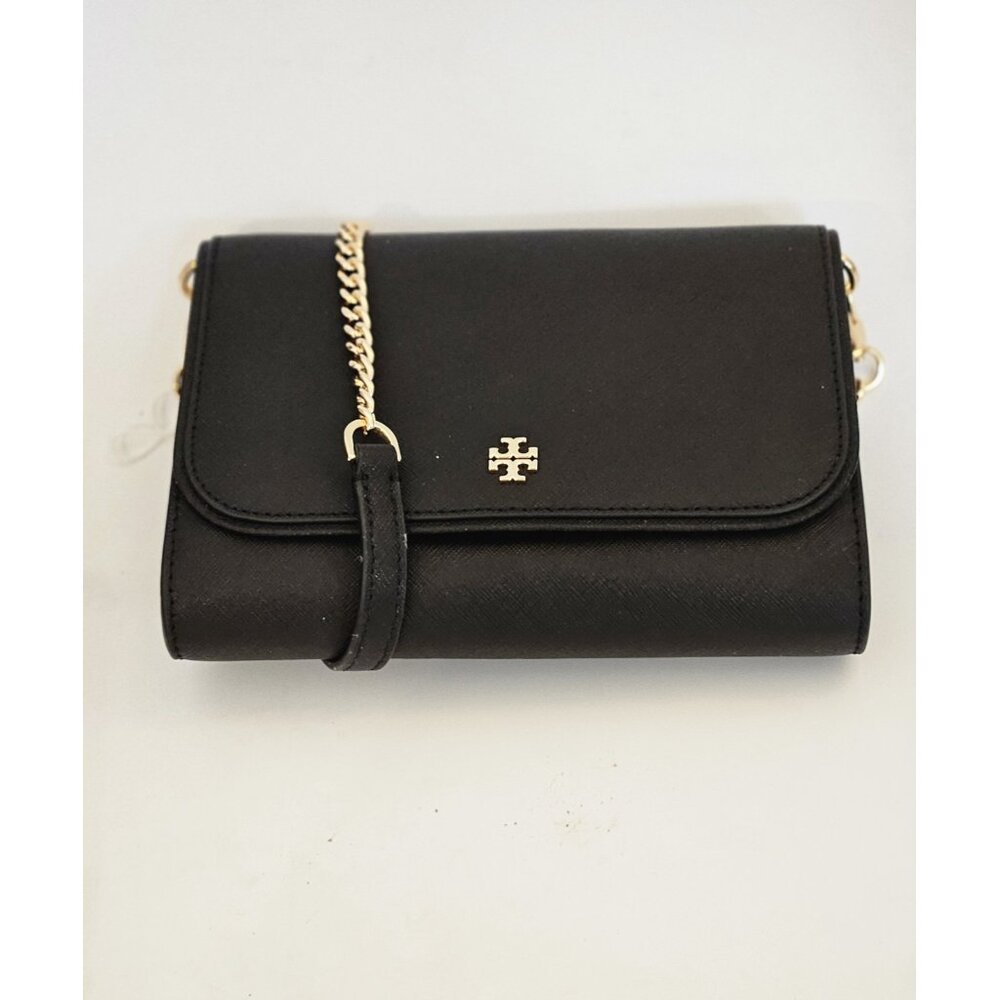 NWT Tory Burch 136093 Emerson Chain Wallet Saffiano Leather Black Bag Messenger